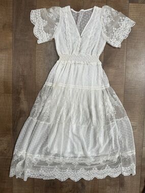 Ivory Lace Tiered Midi Dress - Elegant Women's Dress